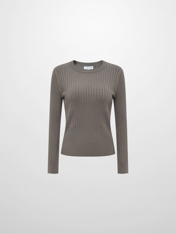 Soft Thin Ribbed Banded Sweater - Warm Taupe
