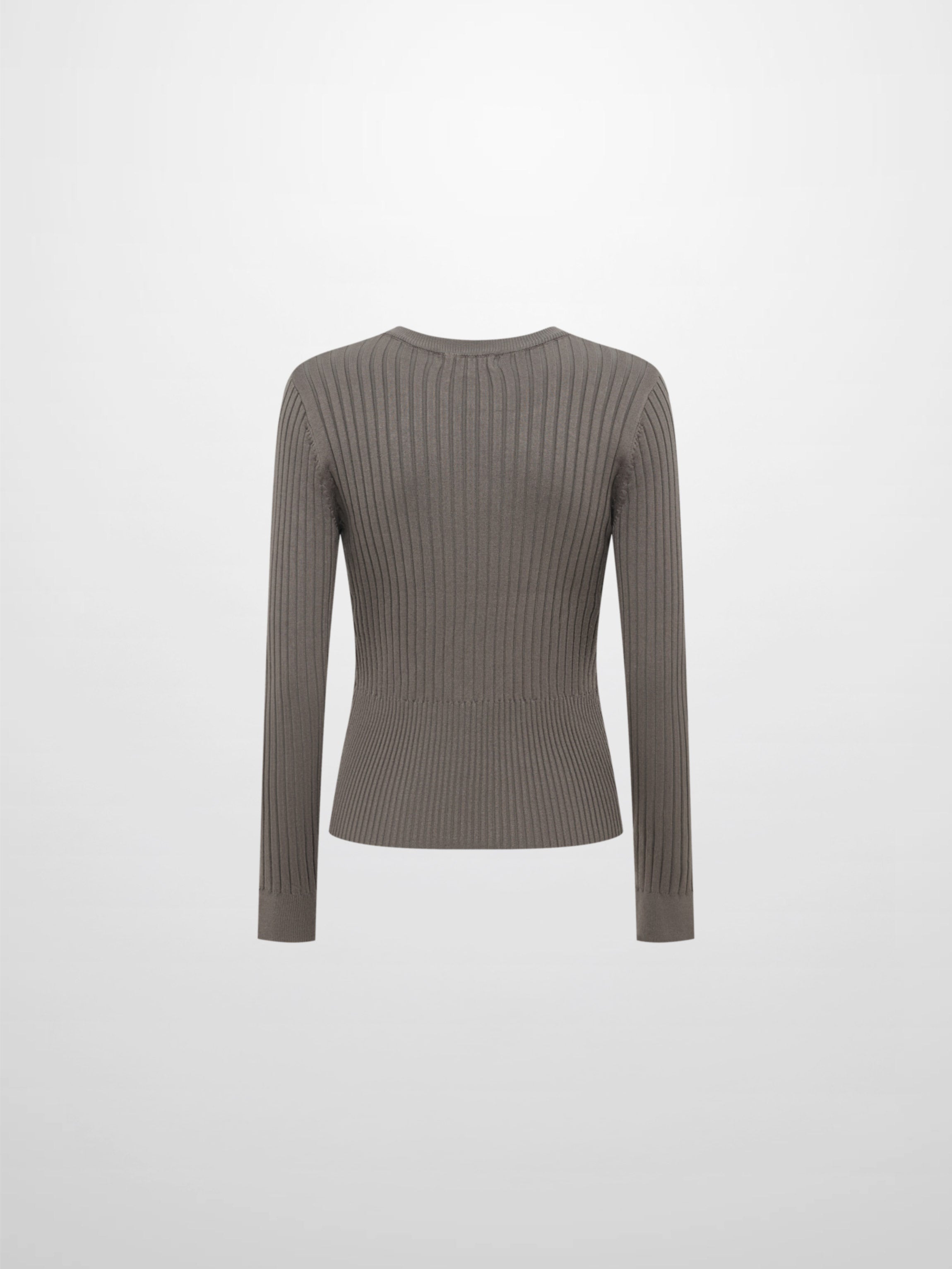 Soft Thin Ribbed Banded Sweater - Warm Taupe