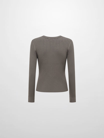Soft Thin Ribbed Banded Sweater - Warm Taupe