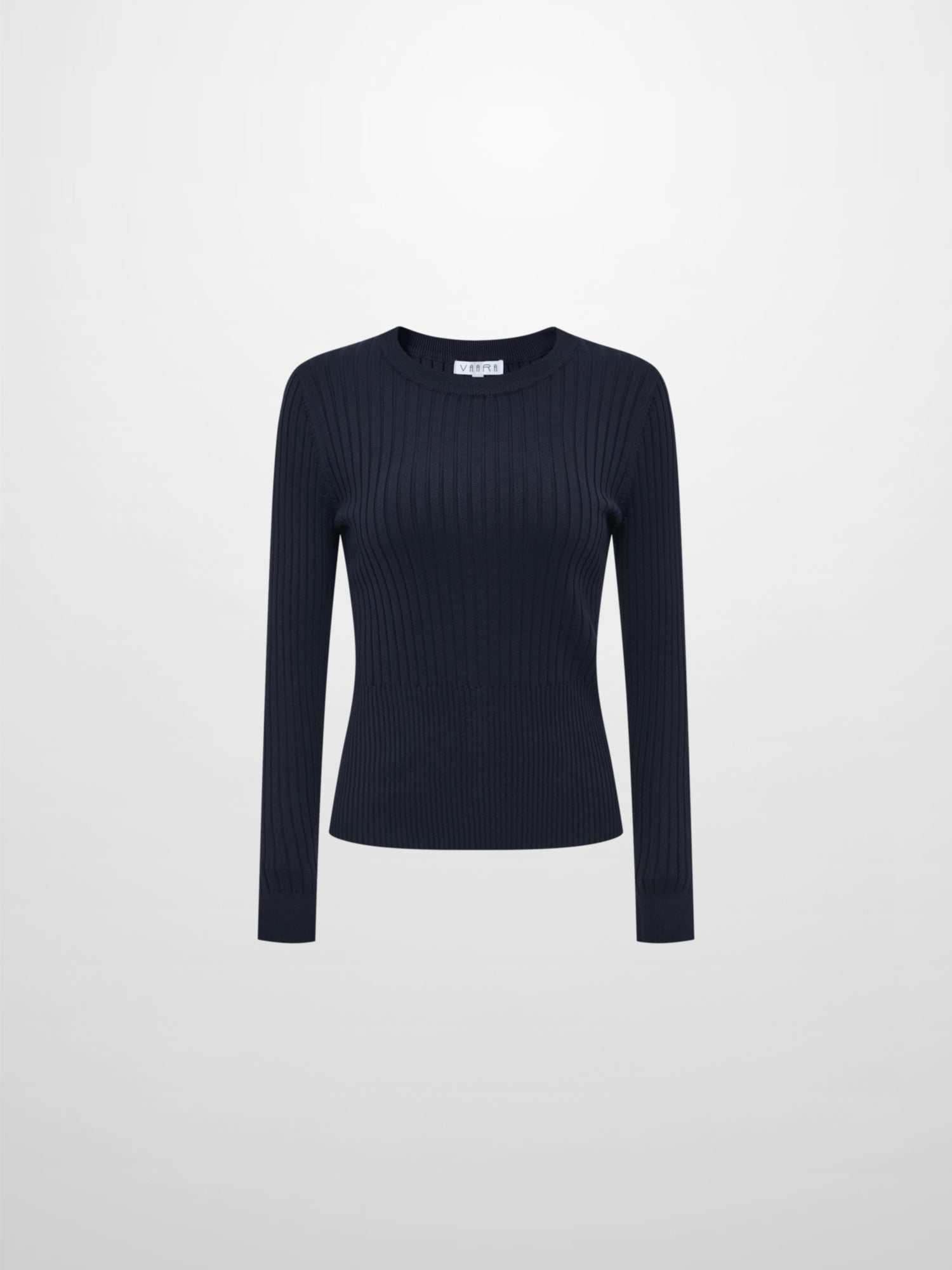 Soft Thin Ribbed Banded Sweater - Navy