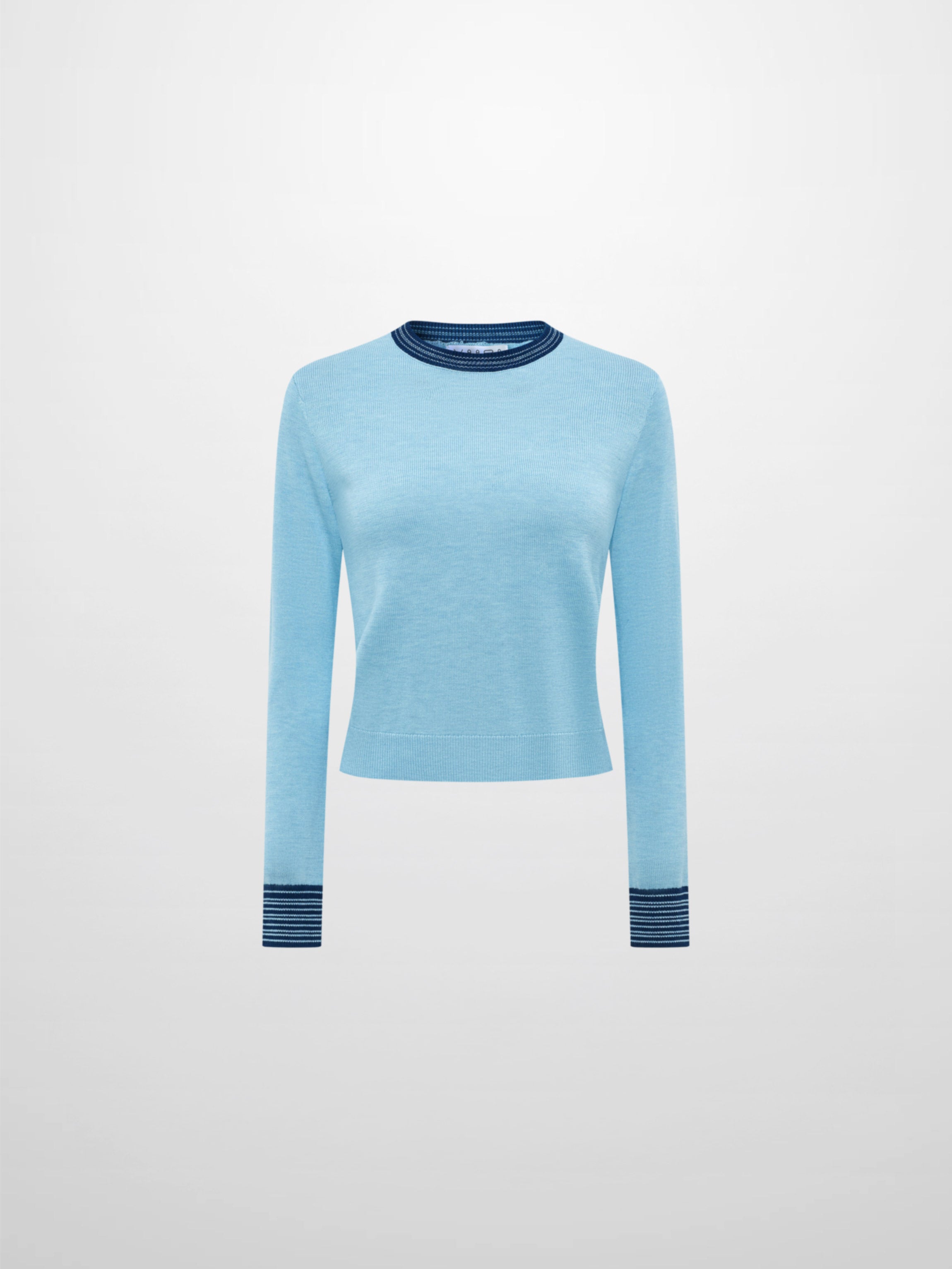 Wool Blend Crew Sweater - Light Blue