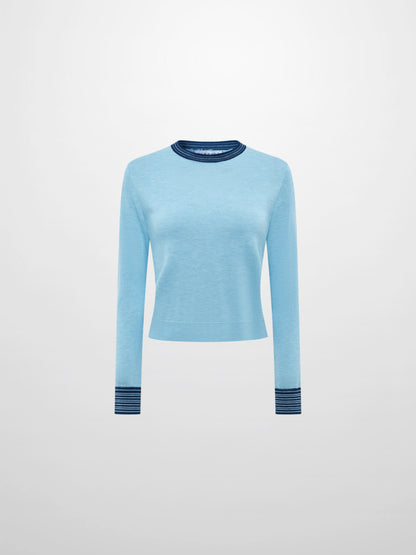 Wool Blend Crew Sweater - Light Blue