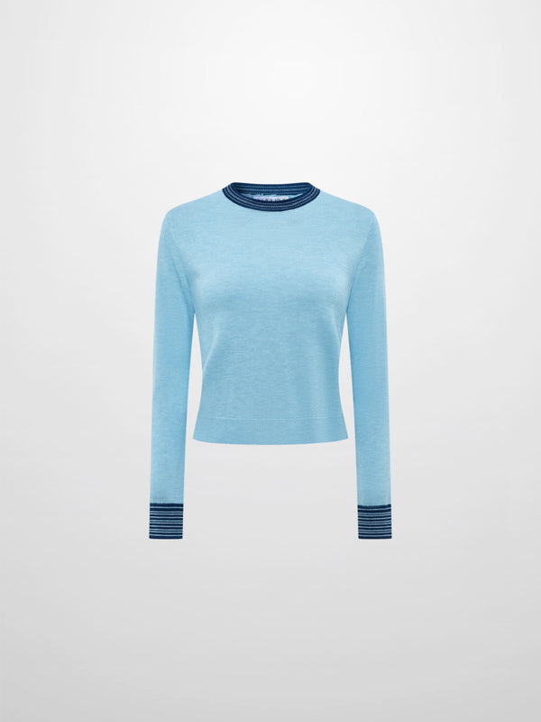 Wool Blend Crew Sweater - Light Blue