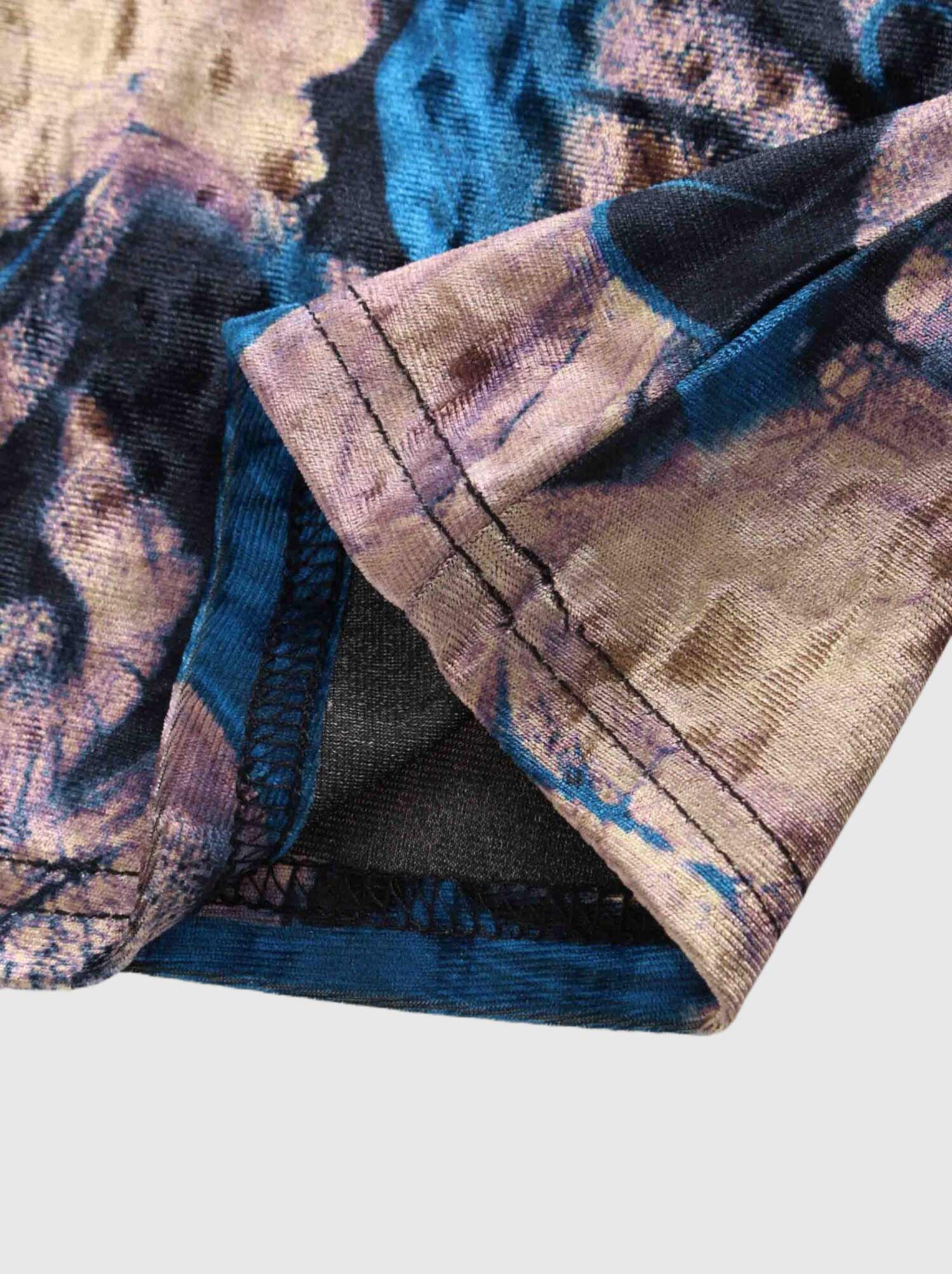 Velour Printed Turtleneck-Blue Floral