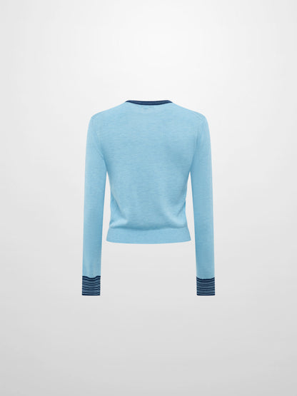 Wool Blend Crew Sweater - Light Blue