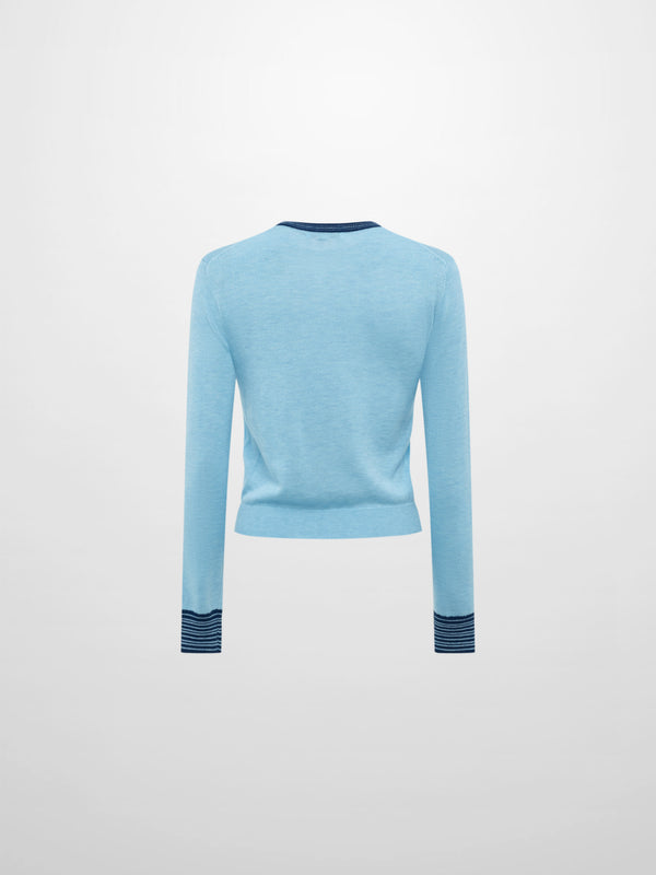 Wool Blend Crew Sweater - Light Blue