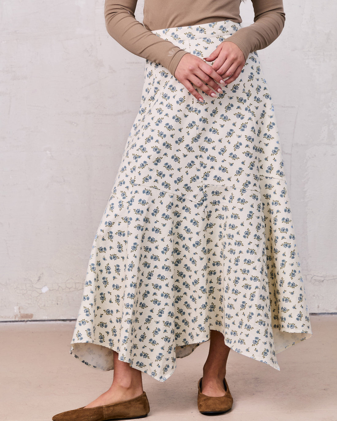 Asymmetrical Panel Skirt-Blue Poppy