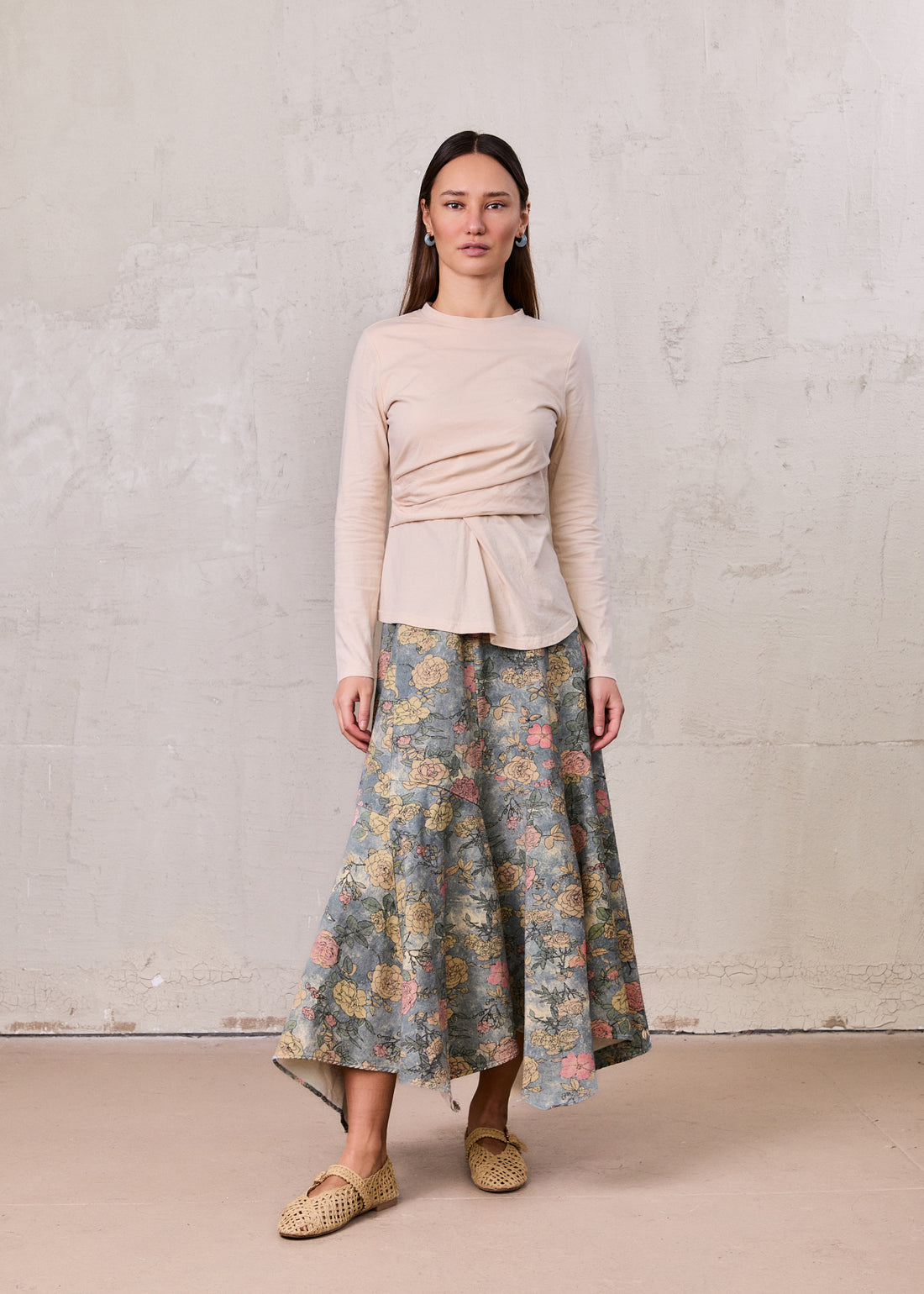 Asymmetrical Panel Skirt-Soft Floral