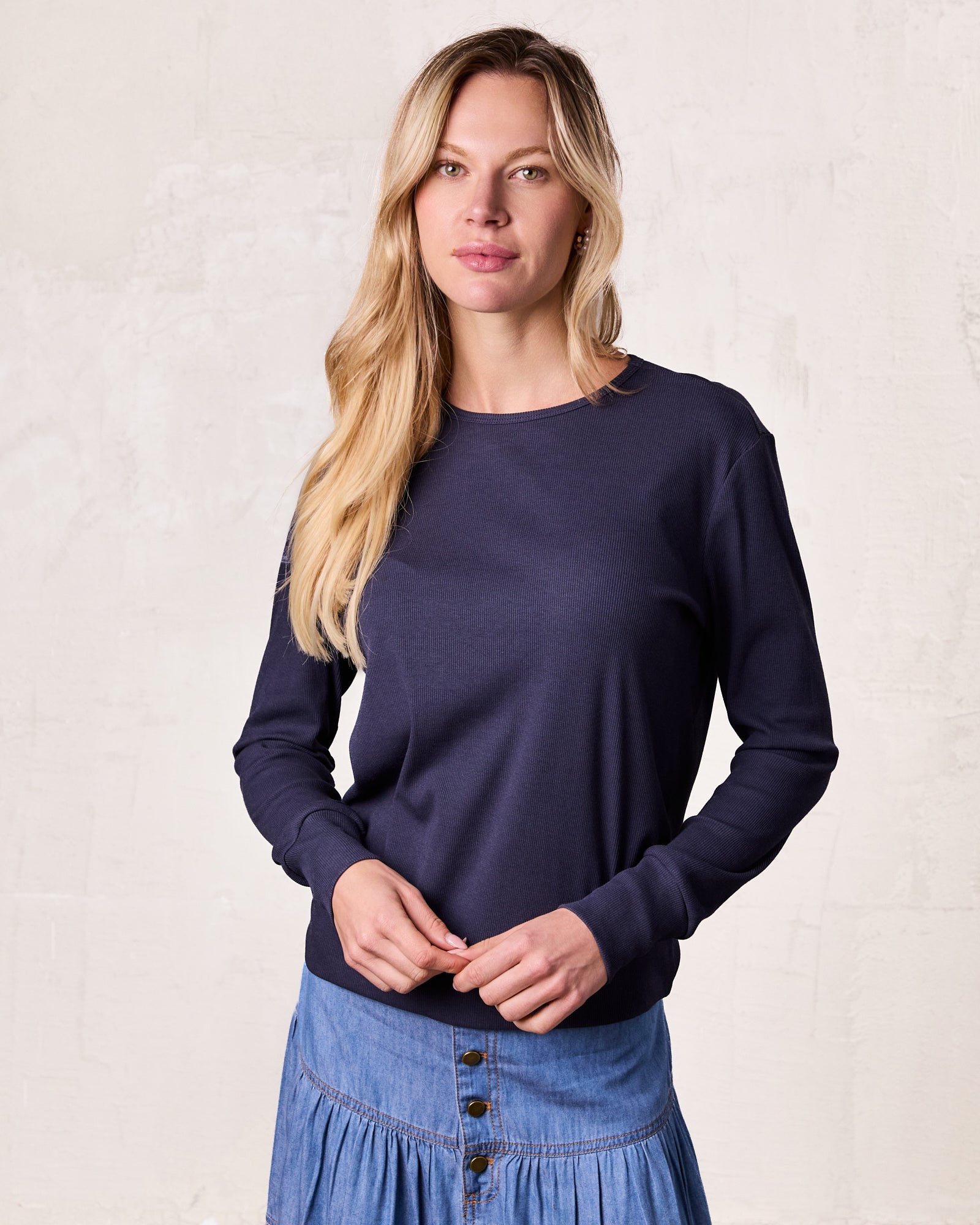 Crew Ribbed Dolman-Navy