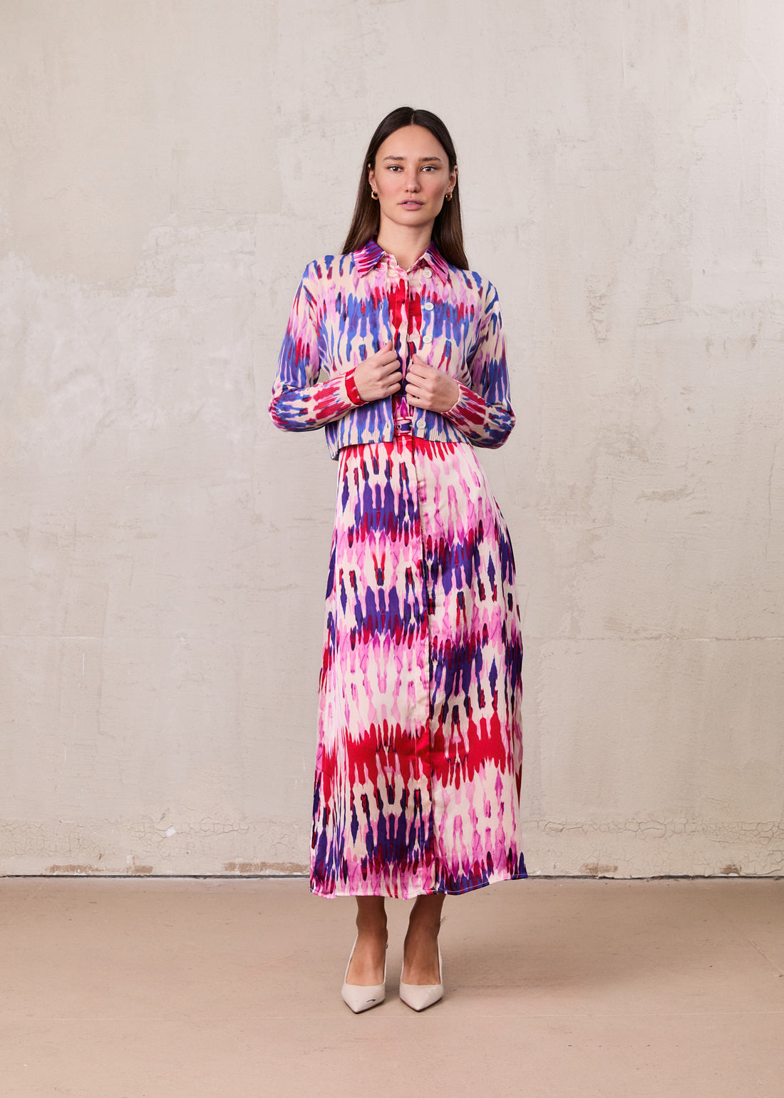 Buttoned Cardigan-Pink Watercolor