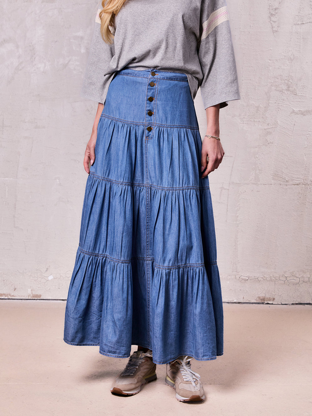 Button Prairie Denim Skirt-Blue