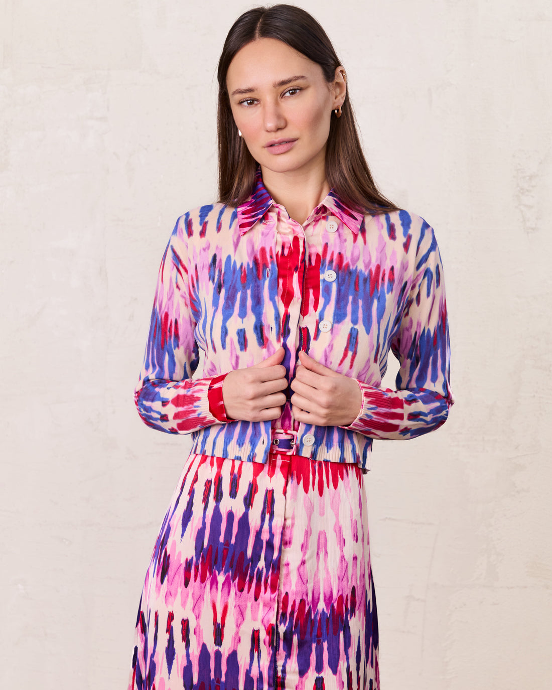 Buttoned Cardigan-Pink Watercolor