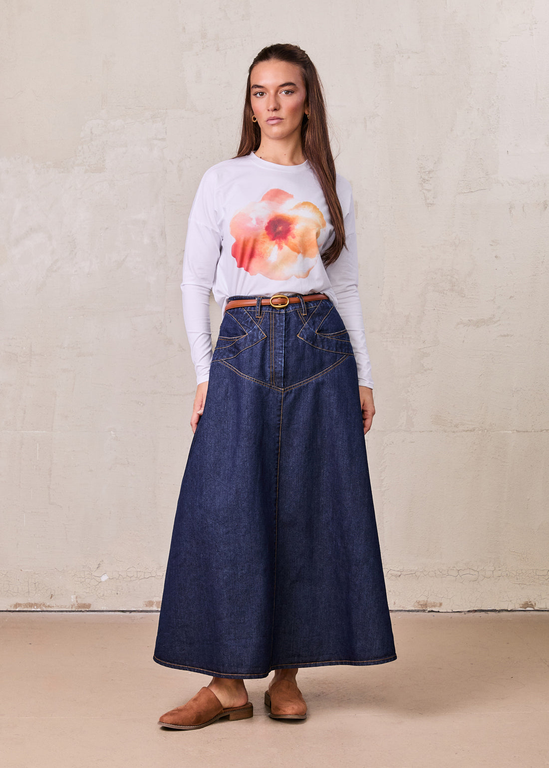 Motif Printed Tee-Peach Flower