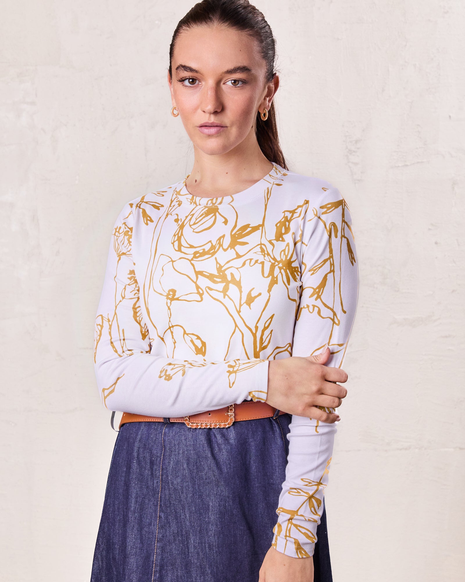 Basic Printed T-shirt-Mustard Floral