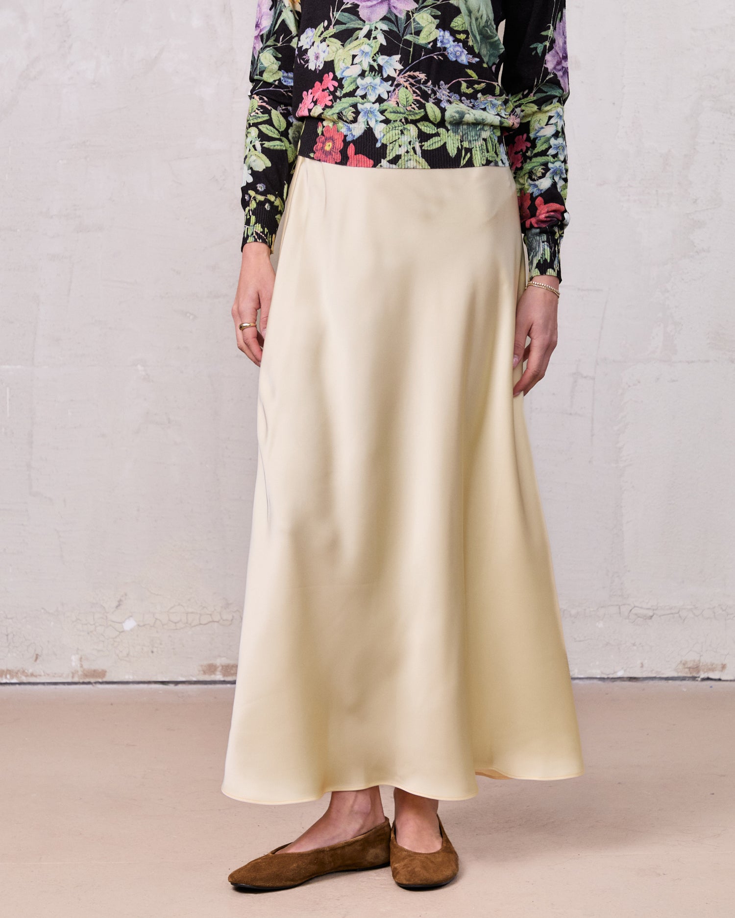 Solid Faux Satin Slip Skirt-Yellow