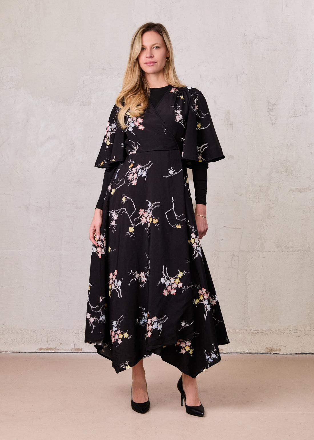 Flutter Sleeve Wrap Dress-Bunches of Floral