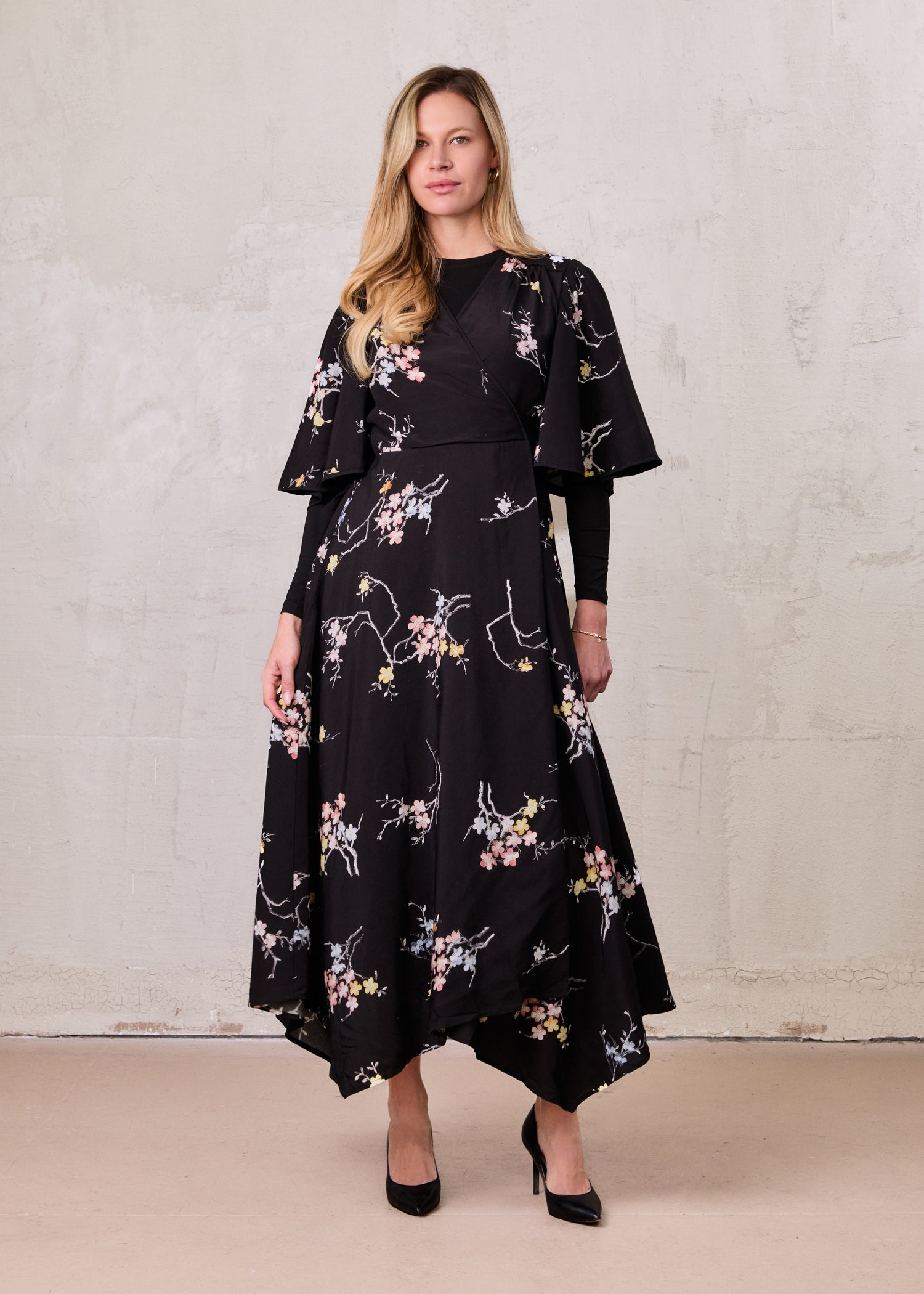 Flutter Sleeve Wrap Dress-Bunches of Floral