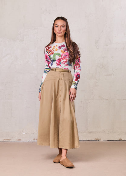 Printed Cable Sweater-Scattered Flowers