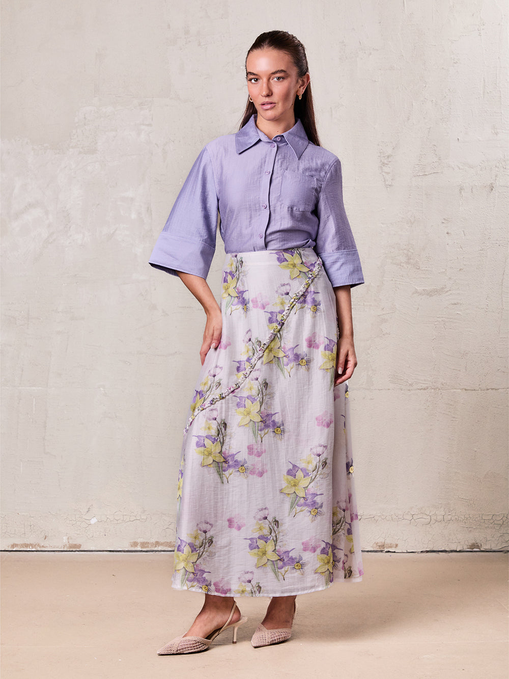 Braided Detail A-Line Skirt-Multi Color Floral