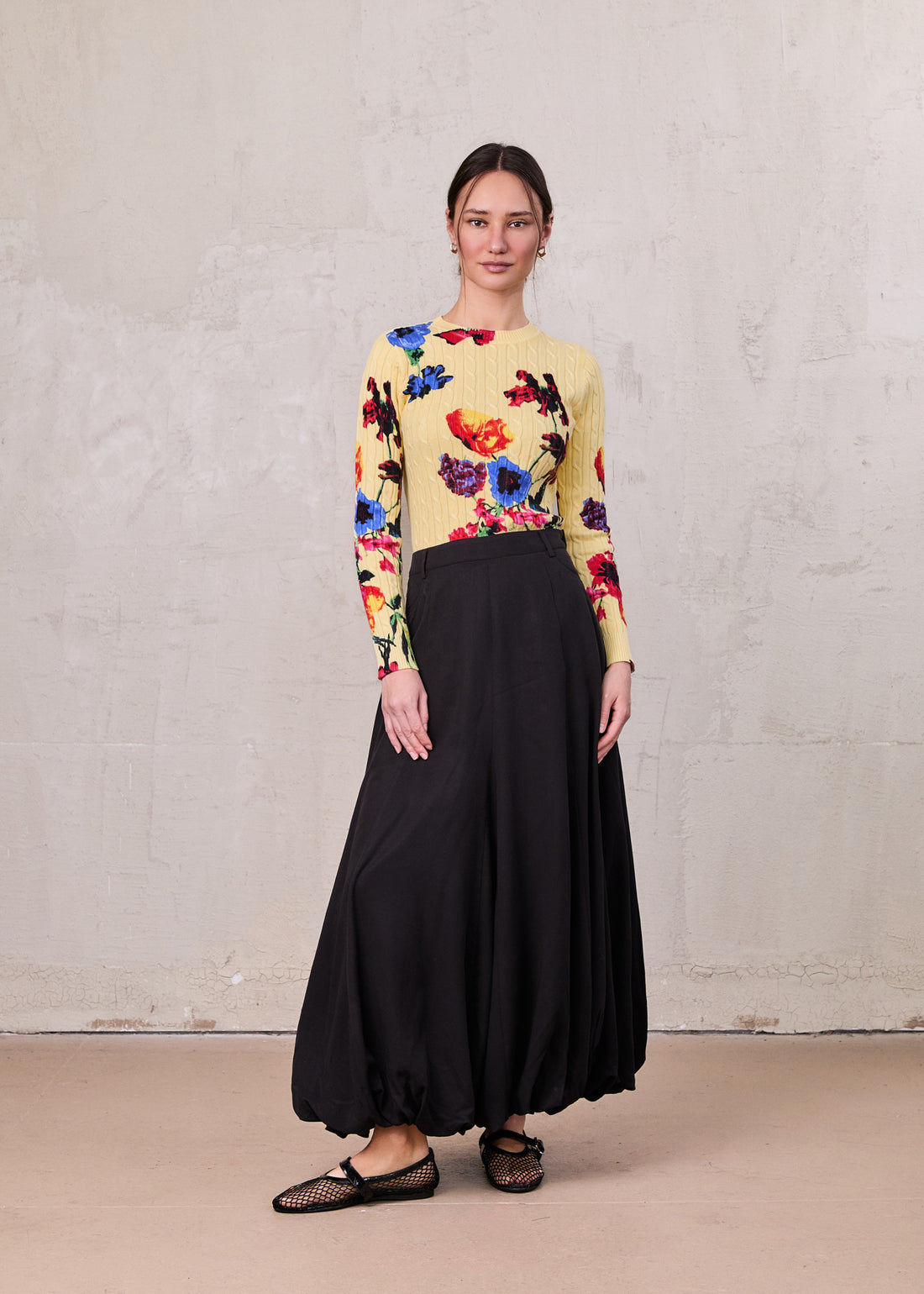 Printed Cable Sweater-Vibrant Floral