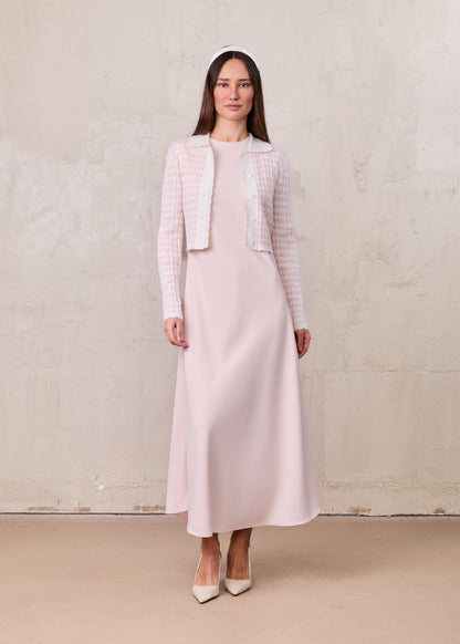 Striped Scalloped Edge Cardigan-Pink/White