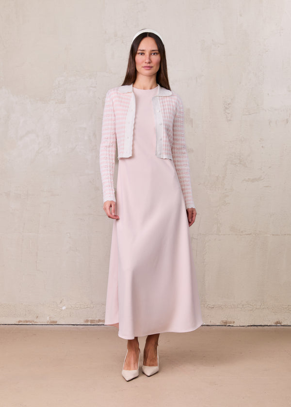 Striped Scalloped Edge Cardigan-Pink/White