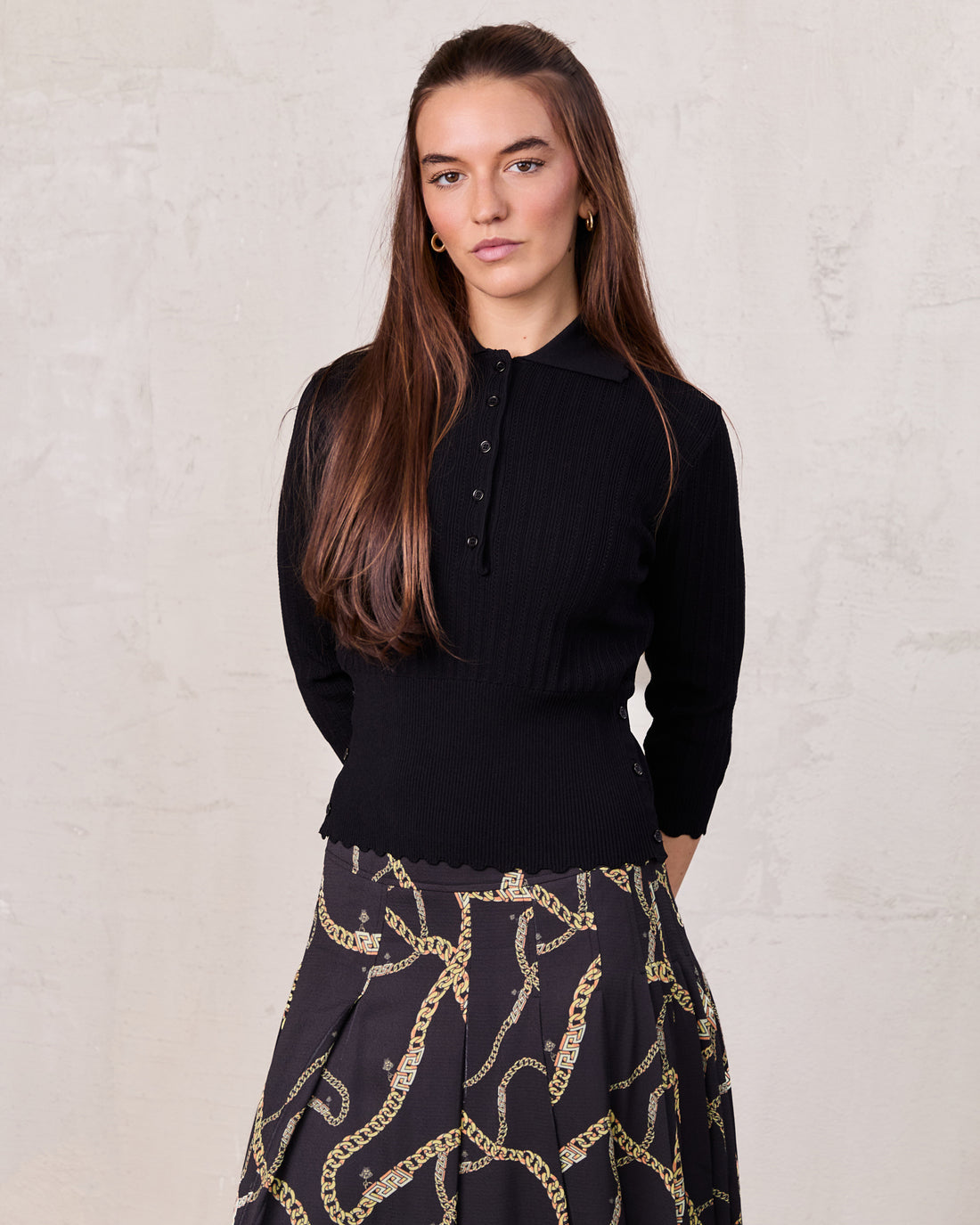 Wide Band Pointelle Sweater-Black