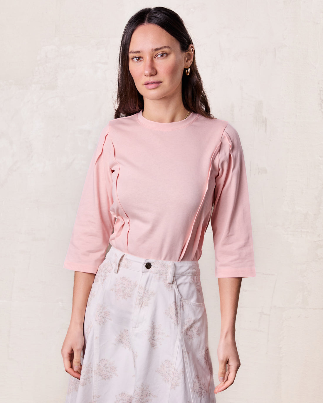 Pleat Seam T-shirt-Pink