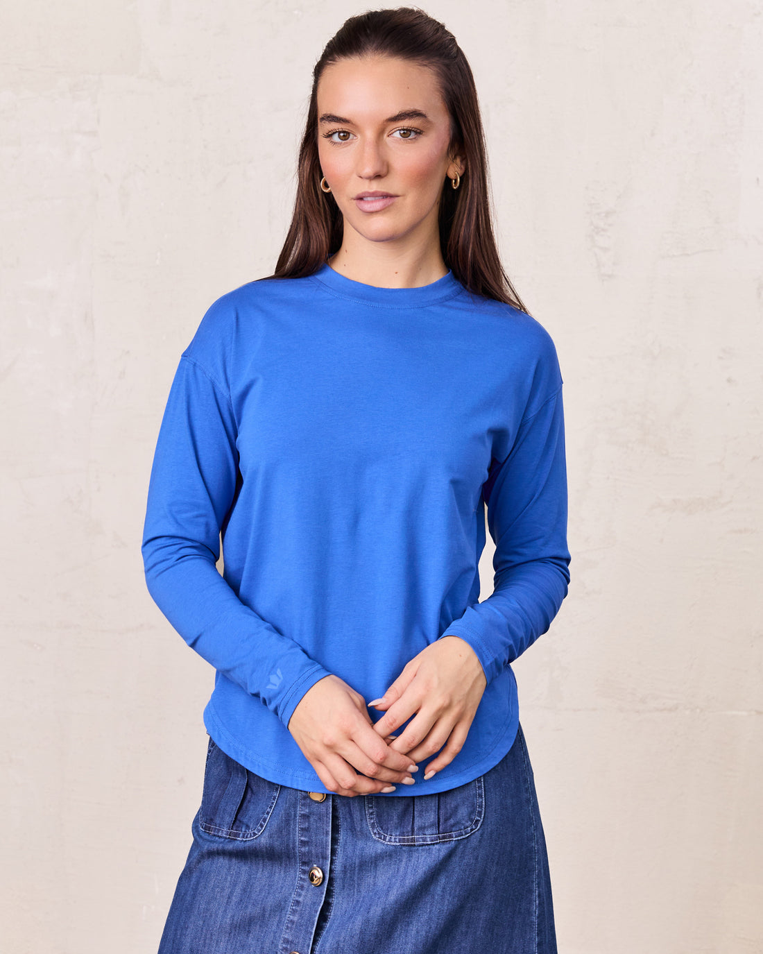 Oversized Rounded Hem T-Shirt-Cobalt Blue