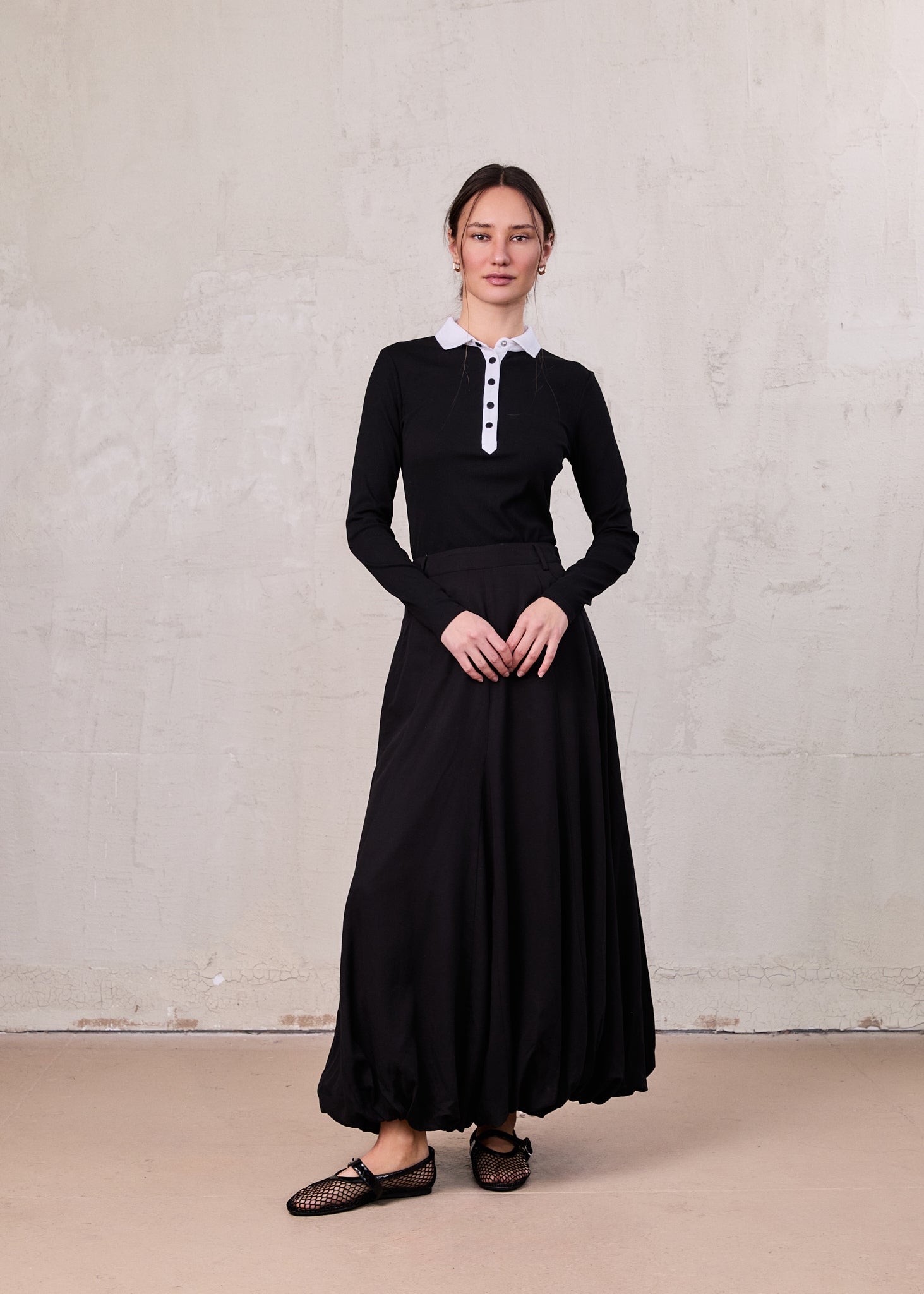 Hailey Women's Lightweight Bubble Maxi Skirt | Balloon Hem Flowy Long Skirt - Size 1XL - Black
