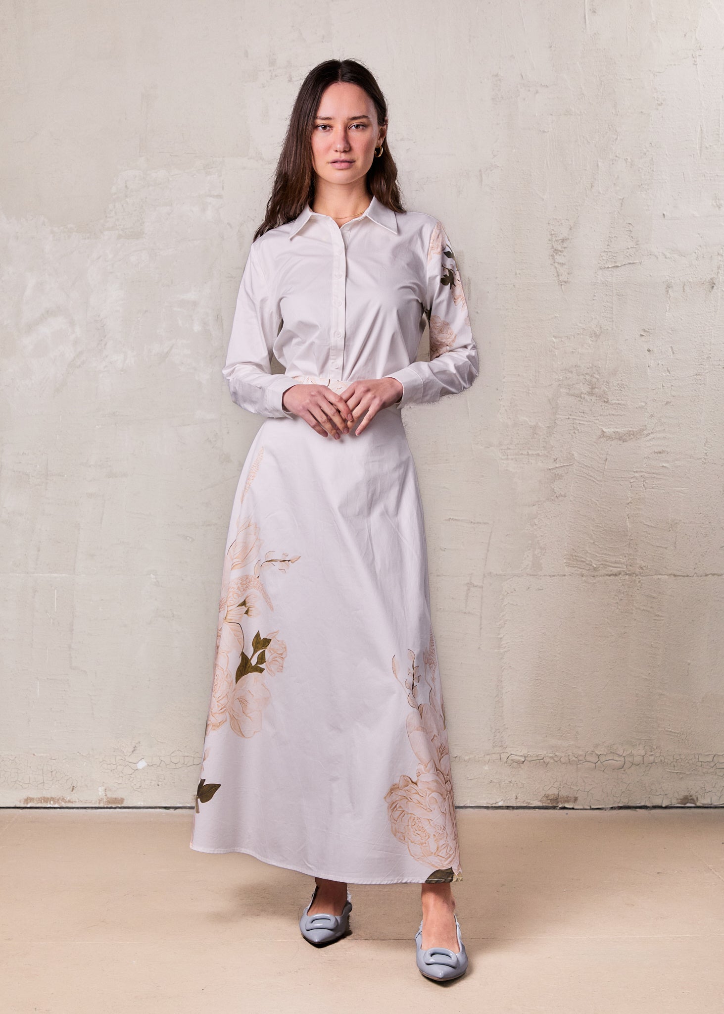 Floral Design Skirt-White