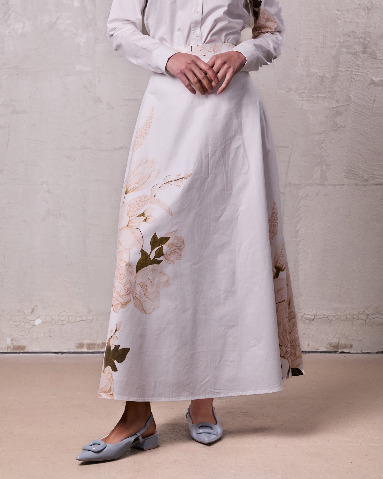 Floral Design Skirt-White