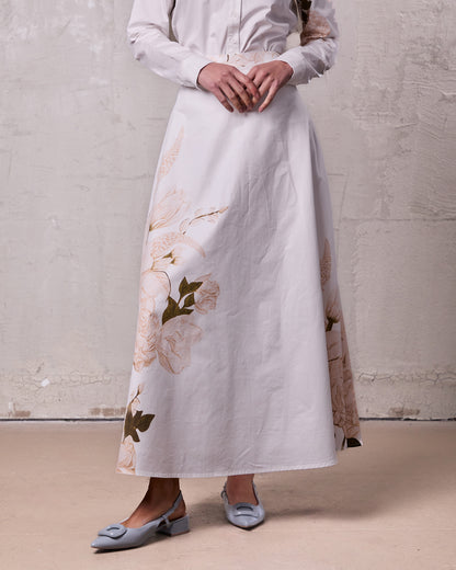 Floral Design Skirt-White