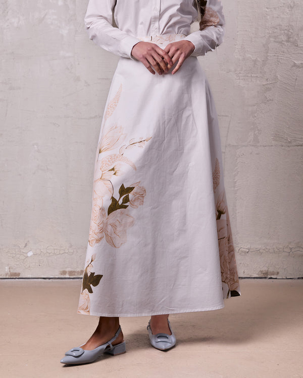 Floral Design Skirt-White