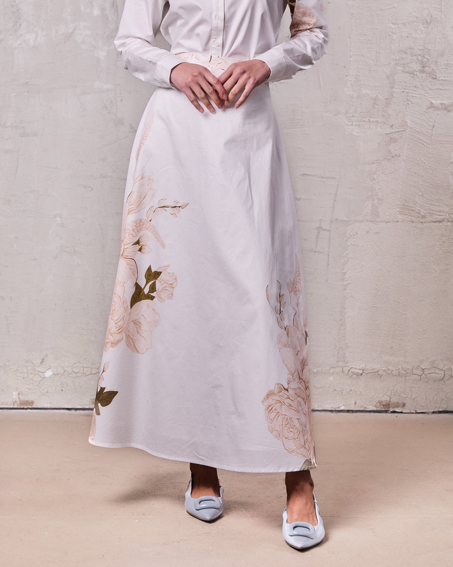 Floral Design Skirt-White