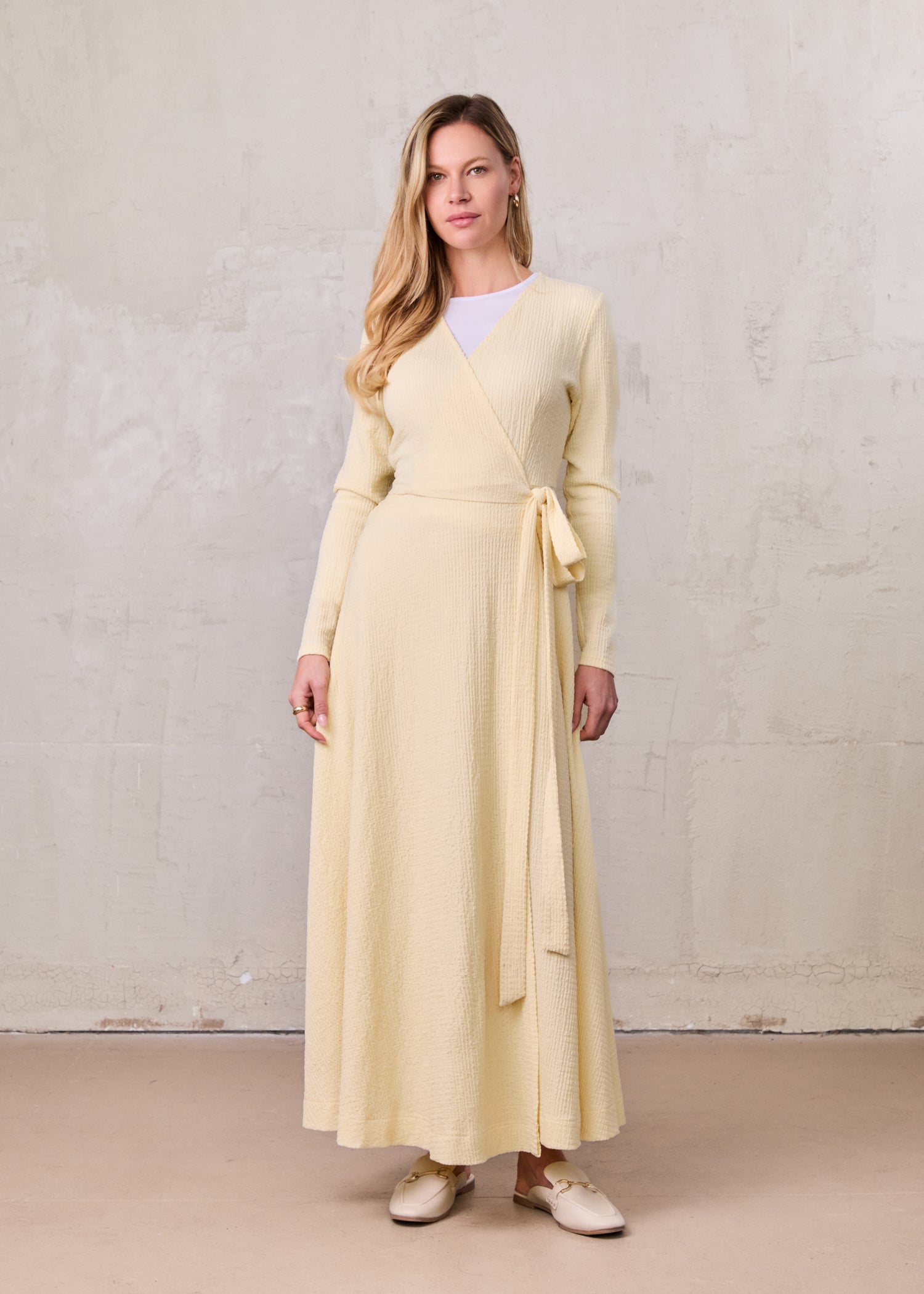 Textured Wrap Maxi Dress-Soft Yellow