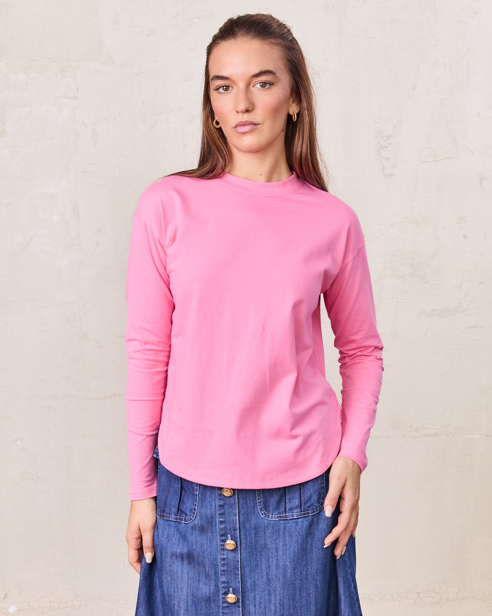 Oversized Rounded Hem T-Shirt-Pink