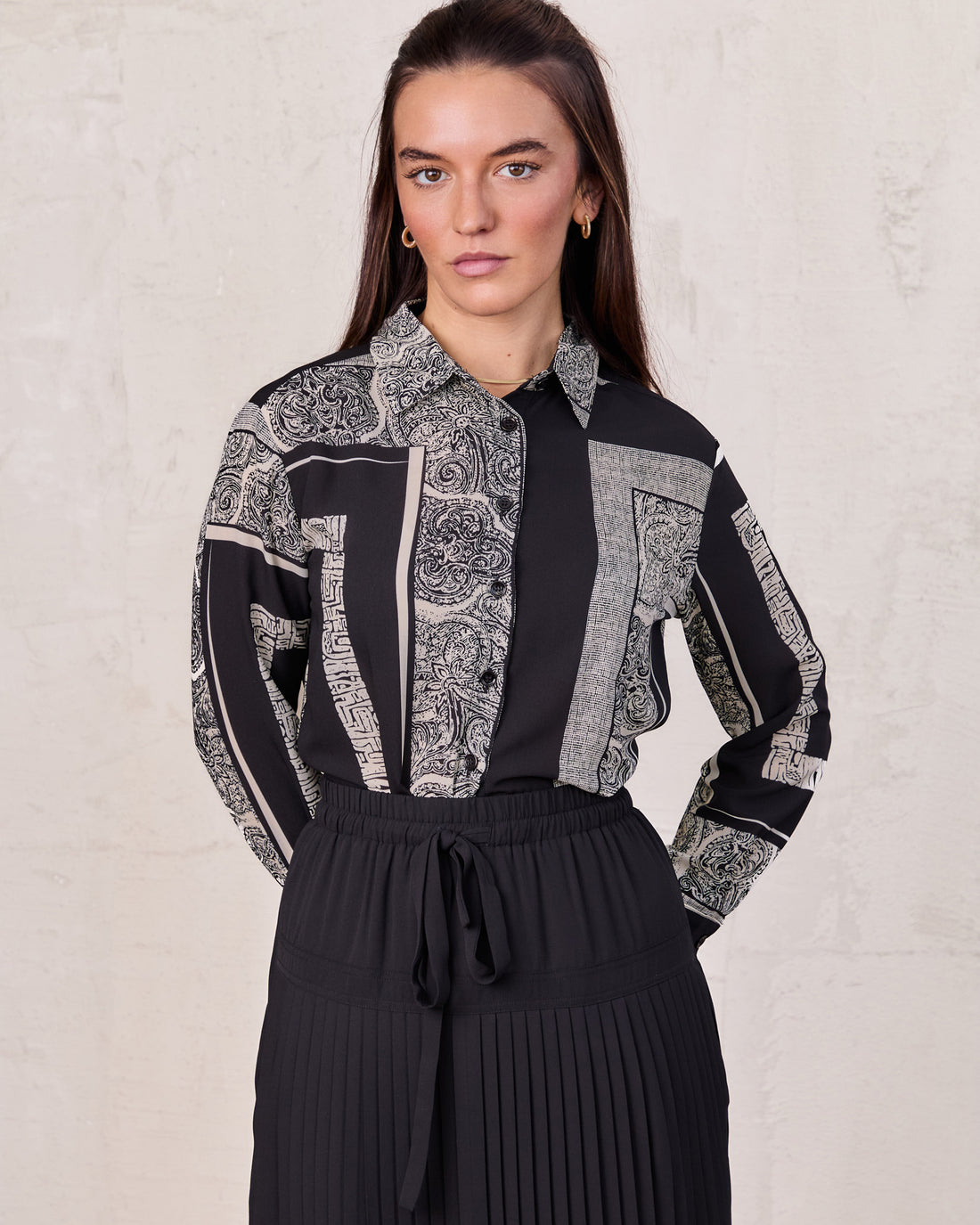 Button Down Collared Blouse-Mix Print