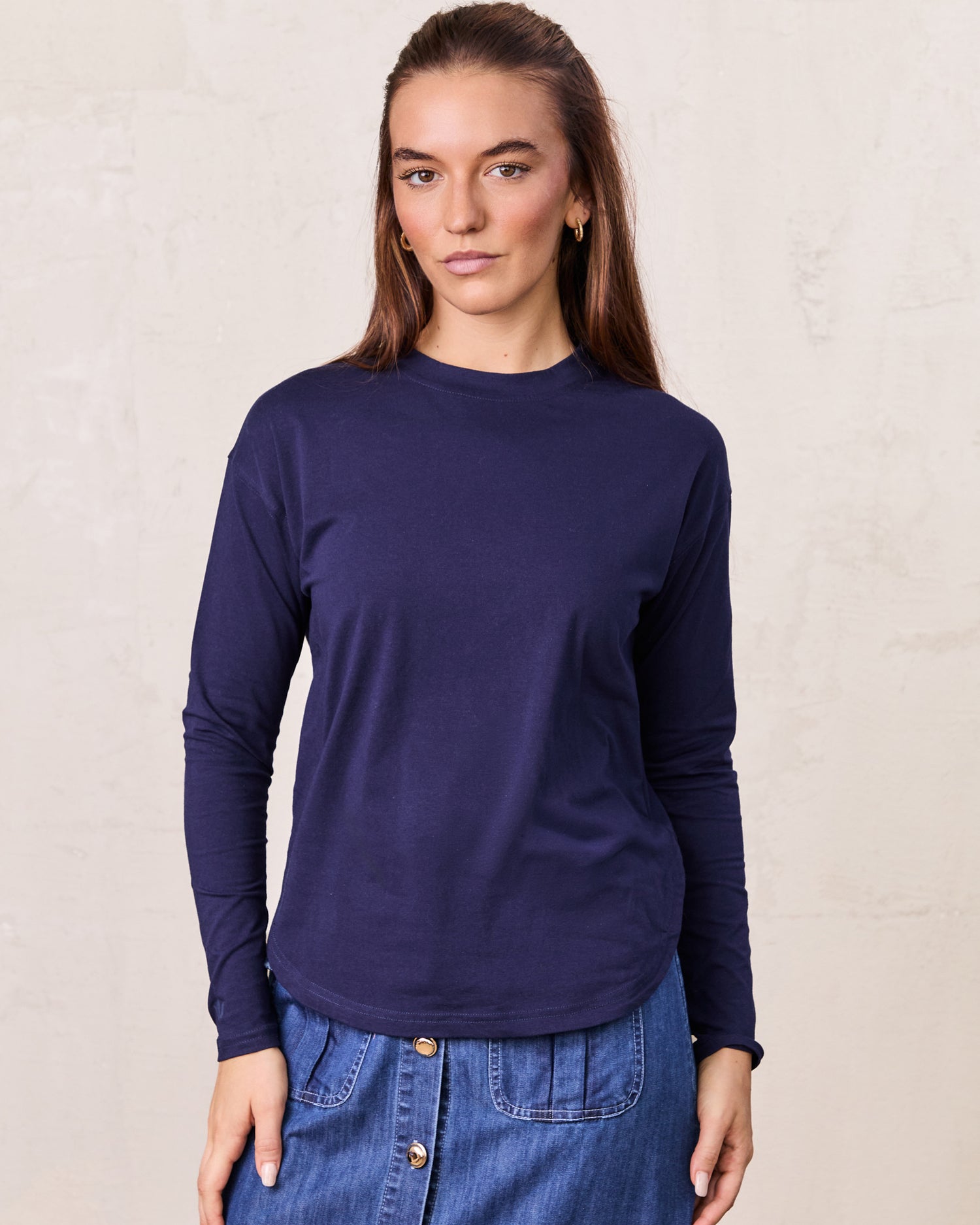 Oversized Rounded Hem T-Shirt-Navy