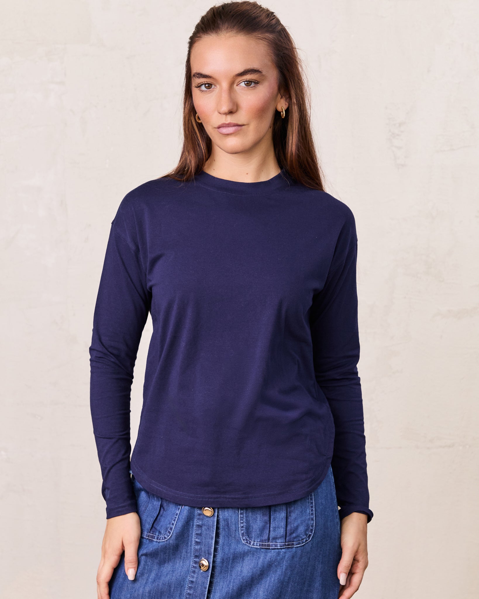 Oversized Rounded Hem T-Shirt-Navy
