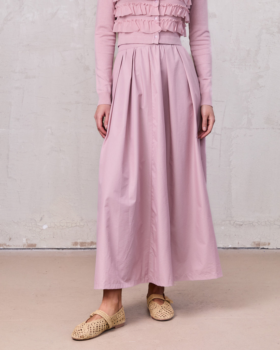 Waisted Full Taffeta Skirt-Mauve