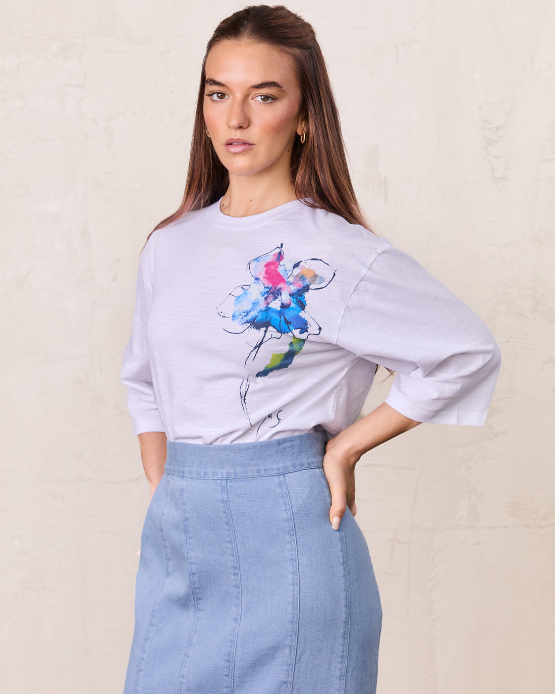 Floral Motif Oversized Tee-Multi