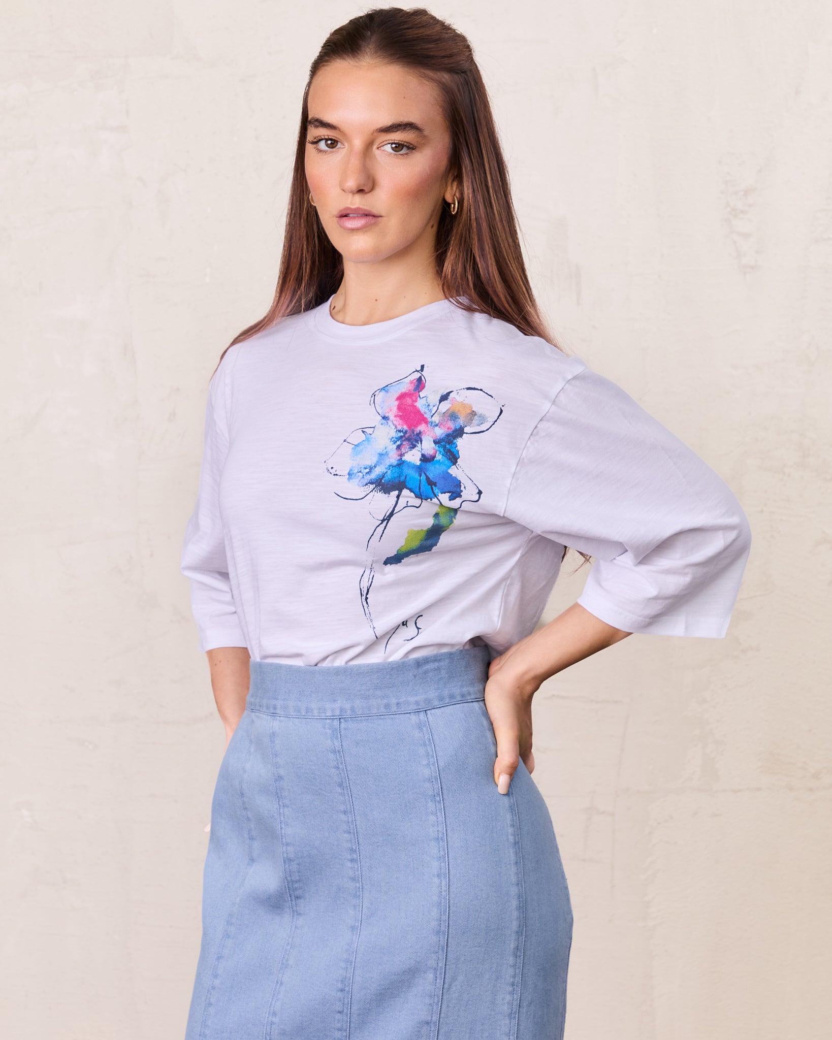 Floral Motif Oversized Tee-Multi