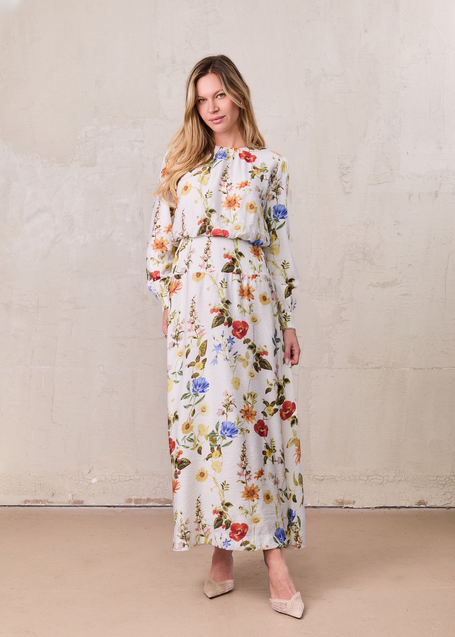 Waist Yoke Dress-Garden Floral