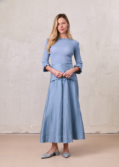 Ruffle Sweater-Light Blue
