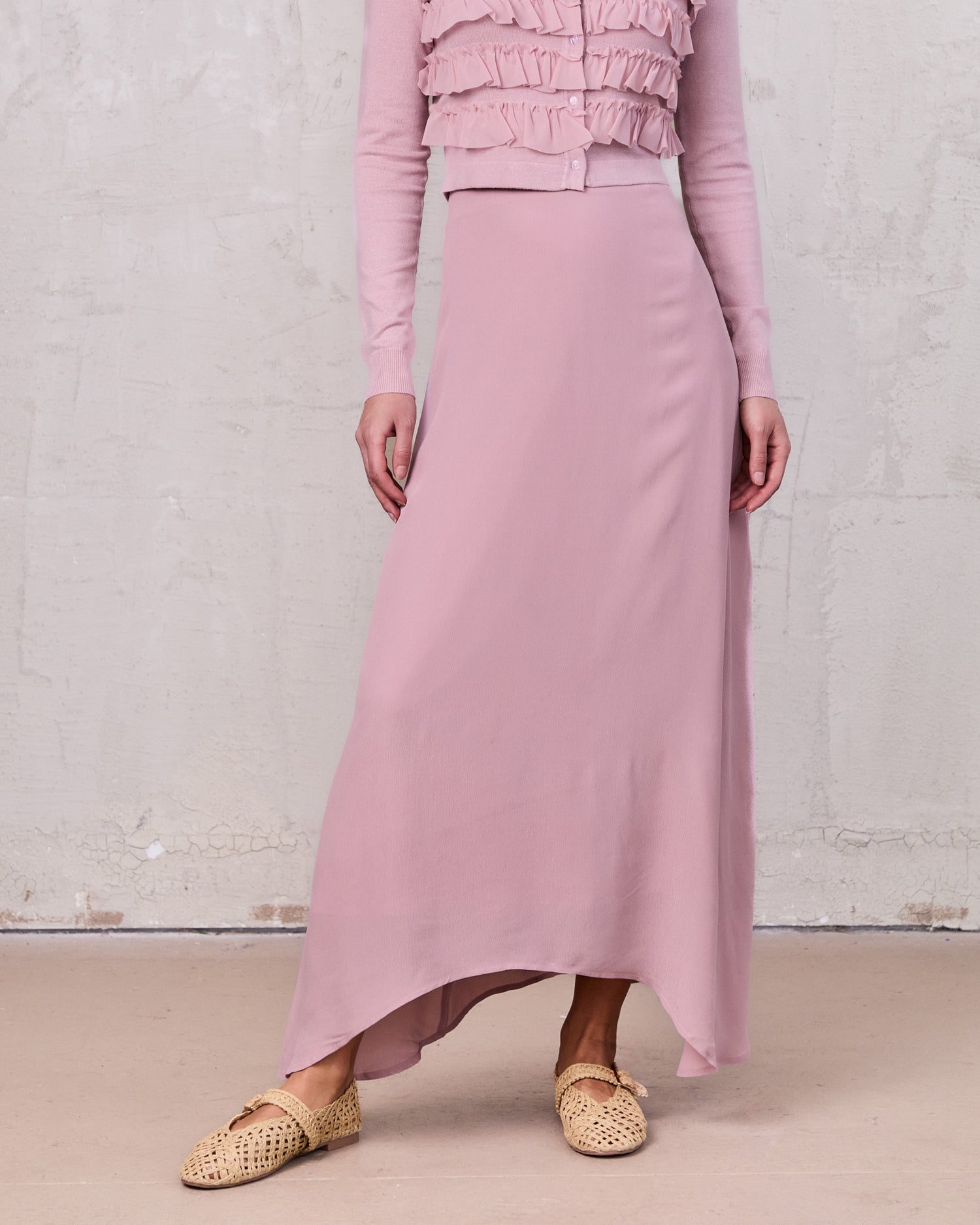 Curved Hem Maxi Skirt-Mauve