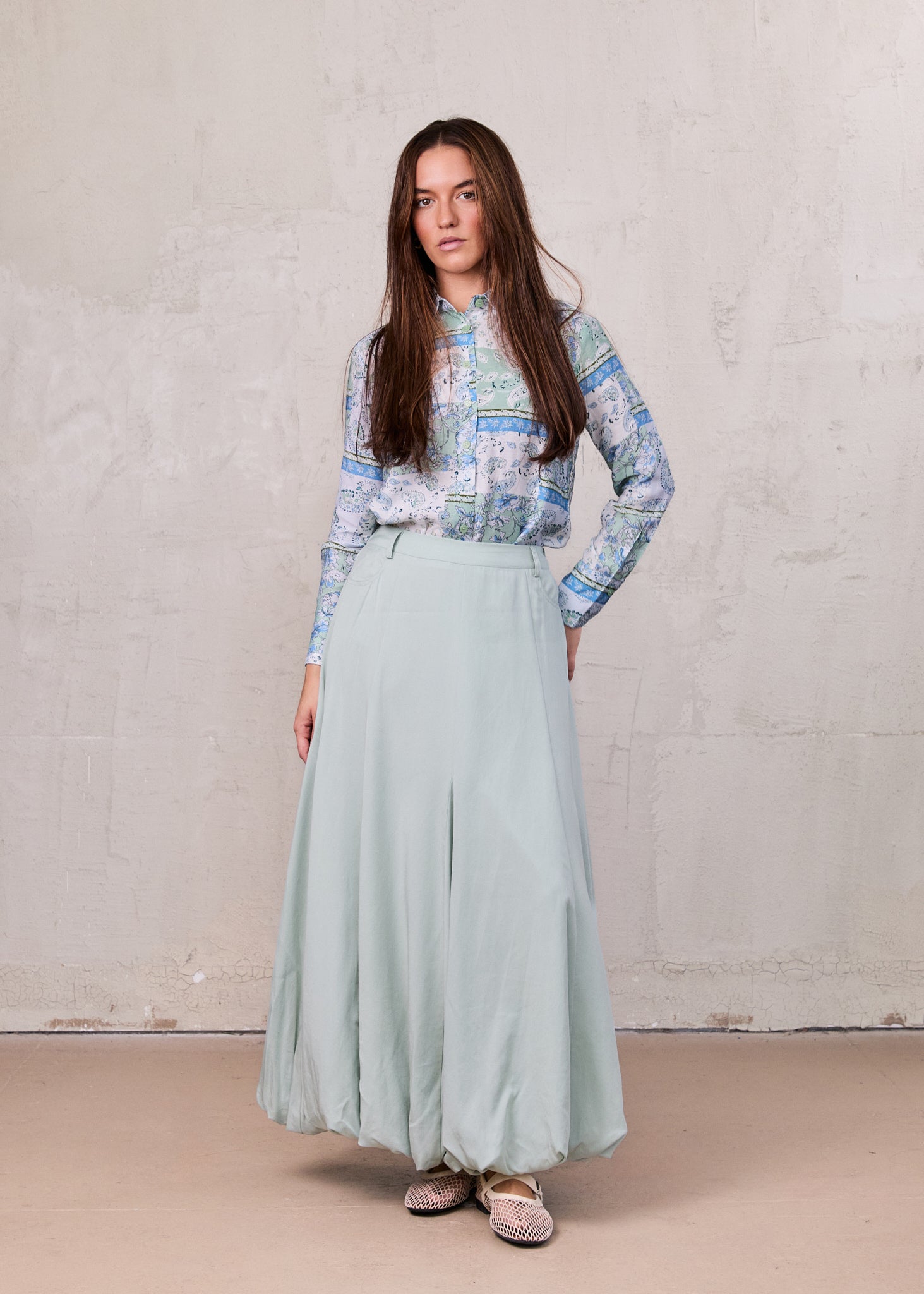 Lightweight Bubble Skirt-Dusty Mint