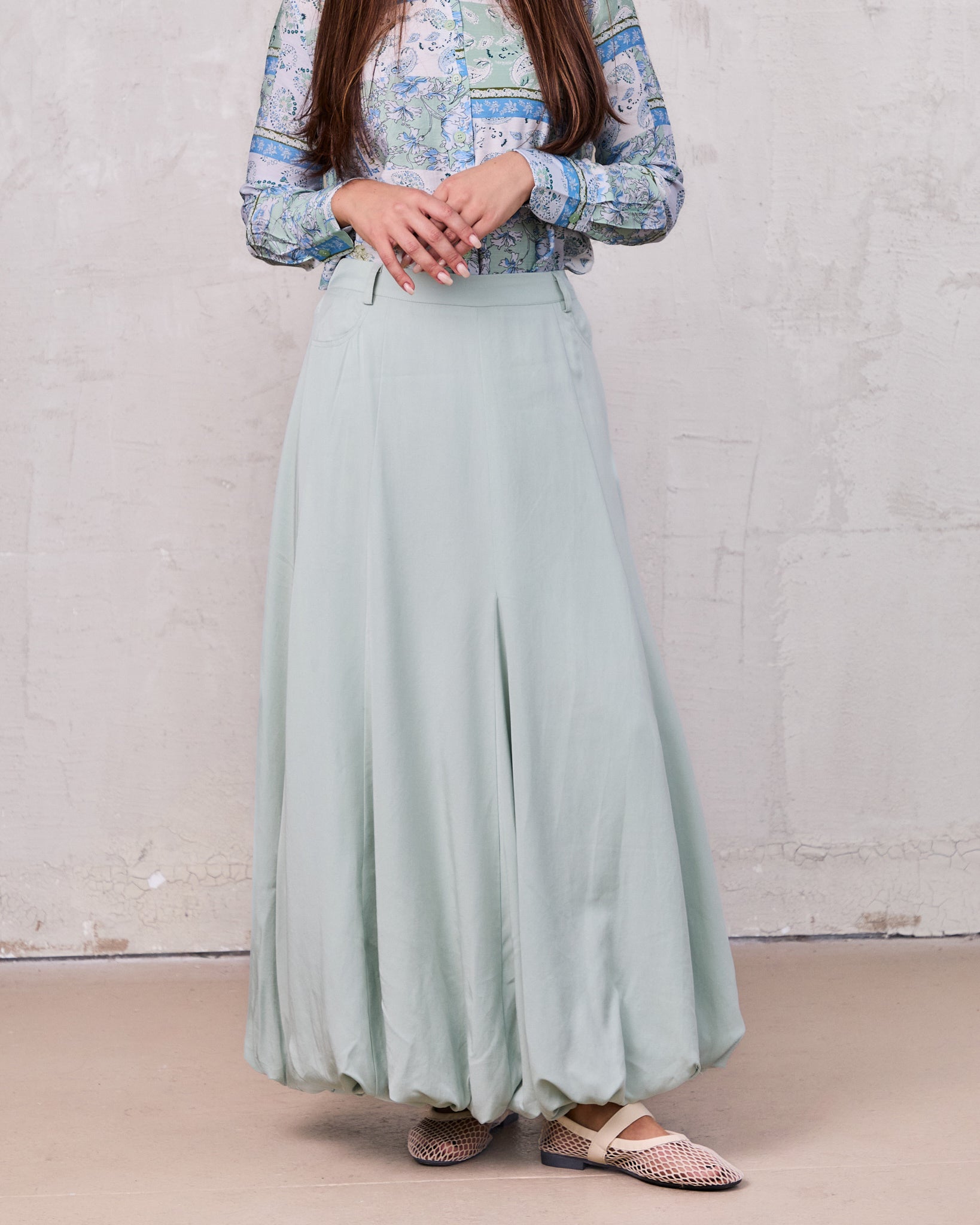 Lightweight Bubble Skirt-Dusty Mint