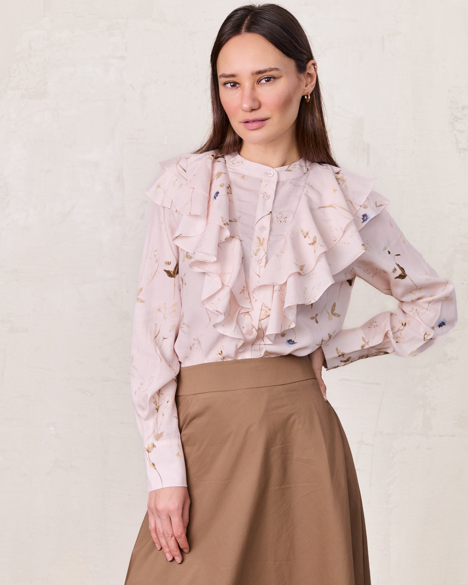 Double Ruffle Blouse-Pink Floral