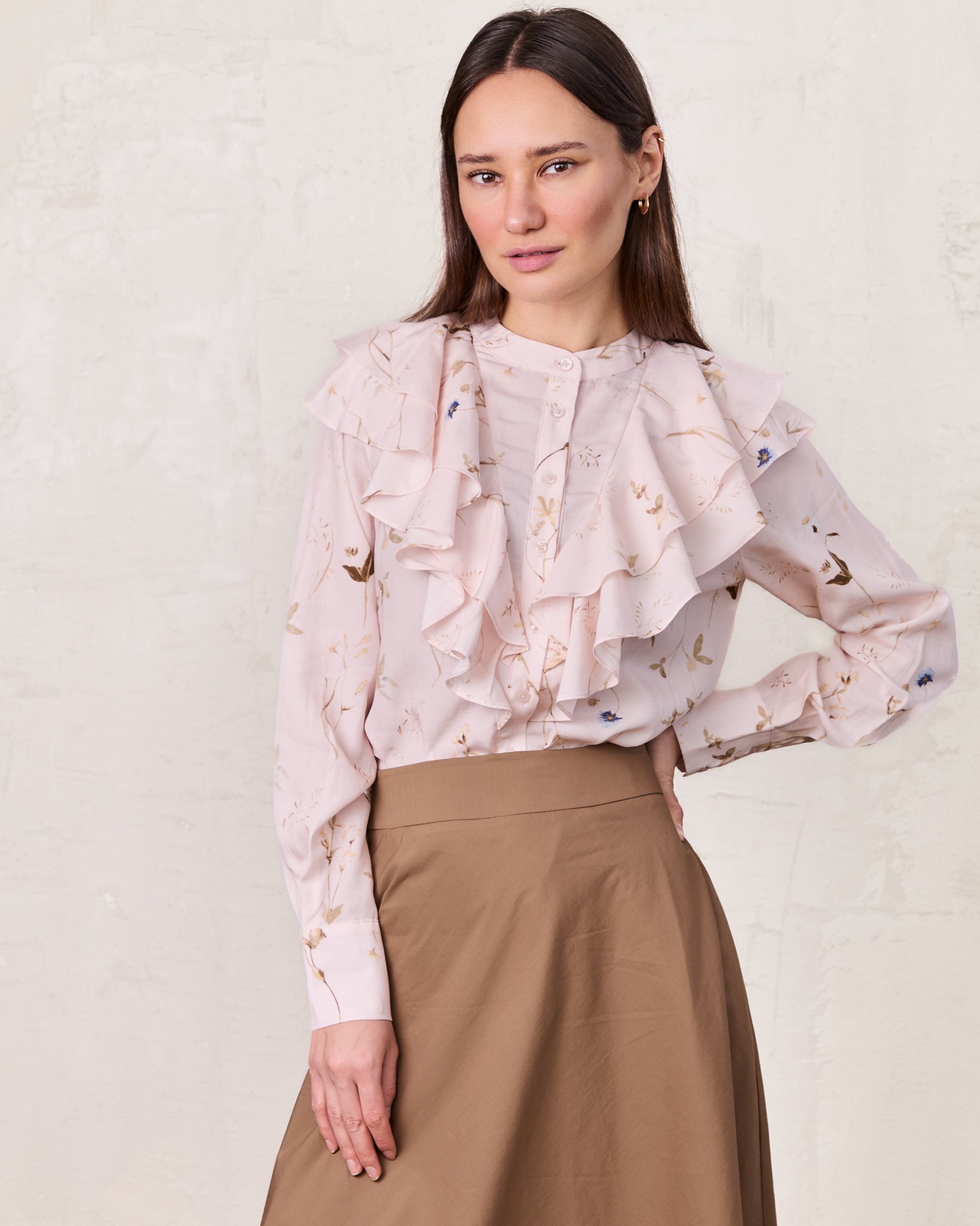 Double Ruffle Blouse-Pink Floral